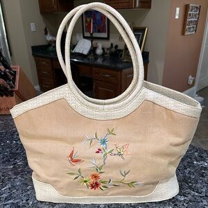 Bueno Vintage Floral Embroidered Canvas Satchel Purse 11x15